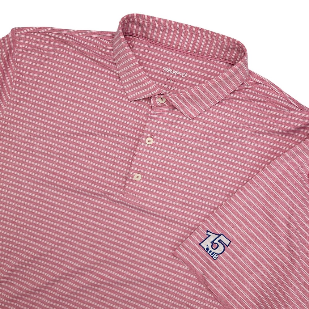 Johnnie-O Polo Shirt Mens XL Pink Striped 75 Club Golf Performance Stretch